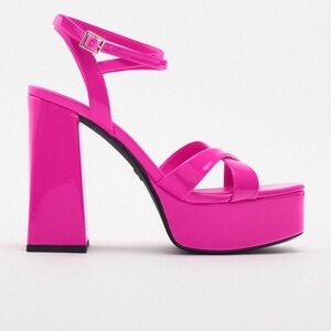 Zara Hot Pink Fuschia Platform square toe strappy sandals
